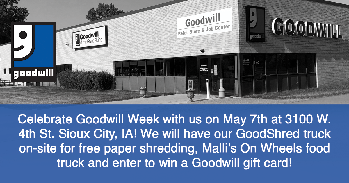 Celebrate Goodwill Week with us on, Tuesday, May 7th!