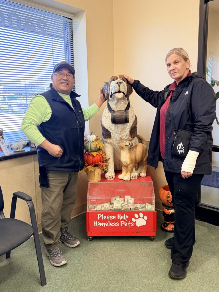 Goodwill of the Great Plains Operations Supervisor Marty Murguia (left) is seen with Cindy Rarrat (right) of the Sioux City Animal Adoption & Rescue Center after Goodwill donated blankets to the center on Friday, Oct. 16, 2026.